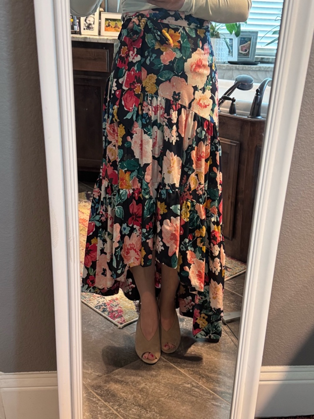 Eliza J Floral Asymmetrical High-Low Maxi Skirt Size 2 Navy Pink Floral NWOT - Picture 15 of 15